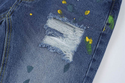 Ripped Paint Wide-leg Denim Trousers For Men Jeans - www.Shopthatapp.com