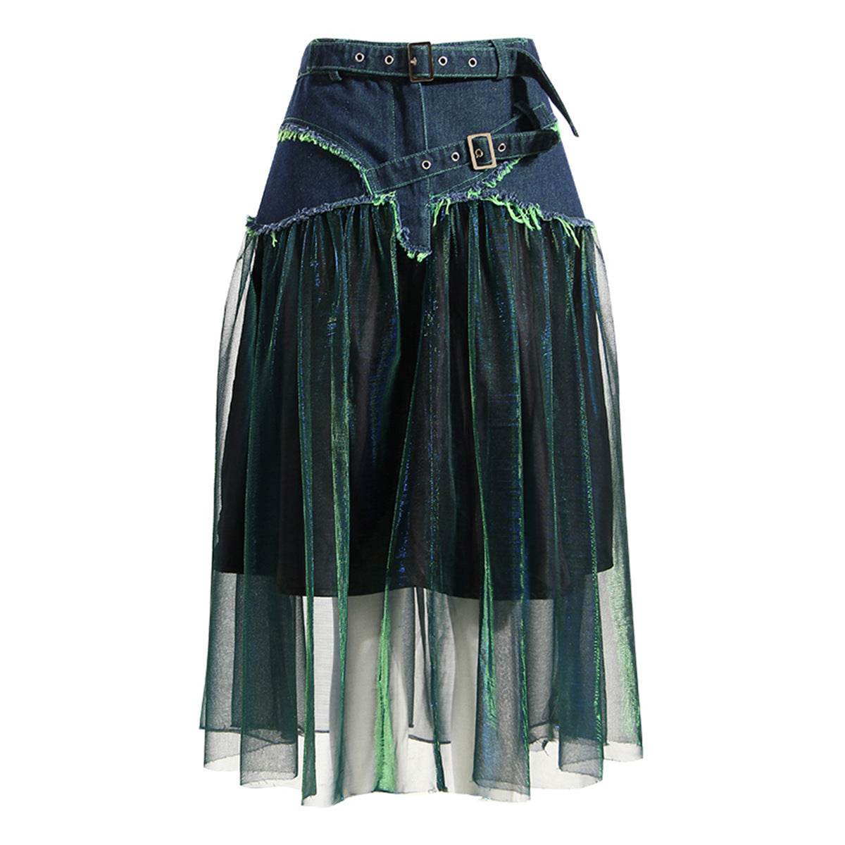 Denim Midi Skirt A Line Mid Length Street Style - www.Shopthatapp.com