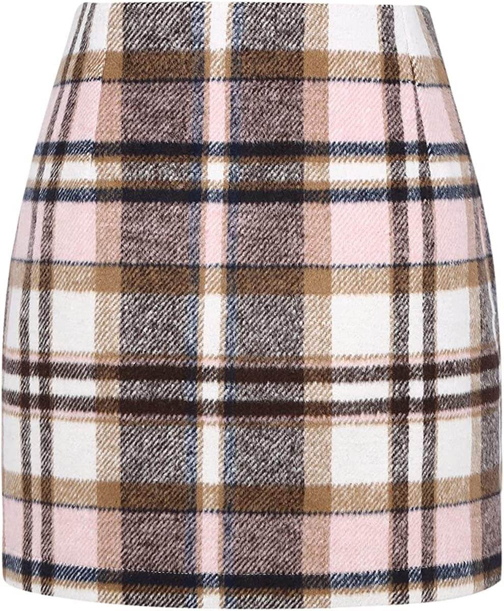 Women's High Waist Plaid Tight Pencil Wool Mini Skirt - www.Shopthatapp.com