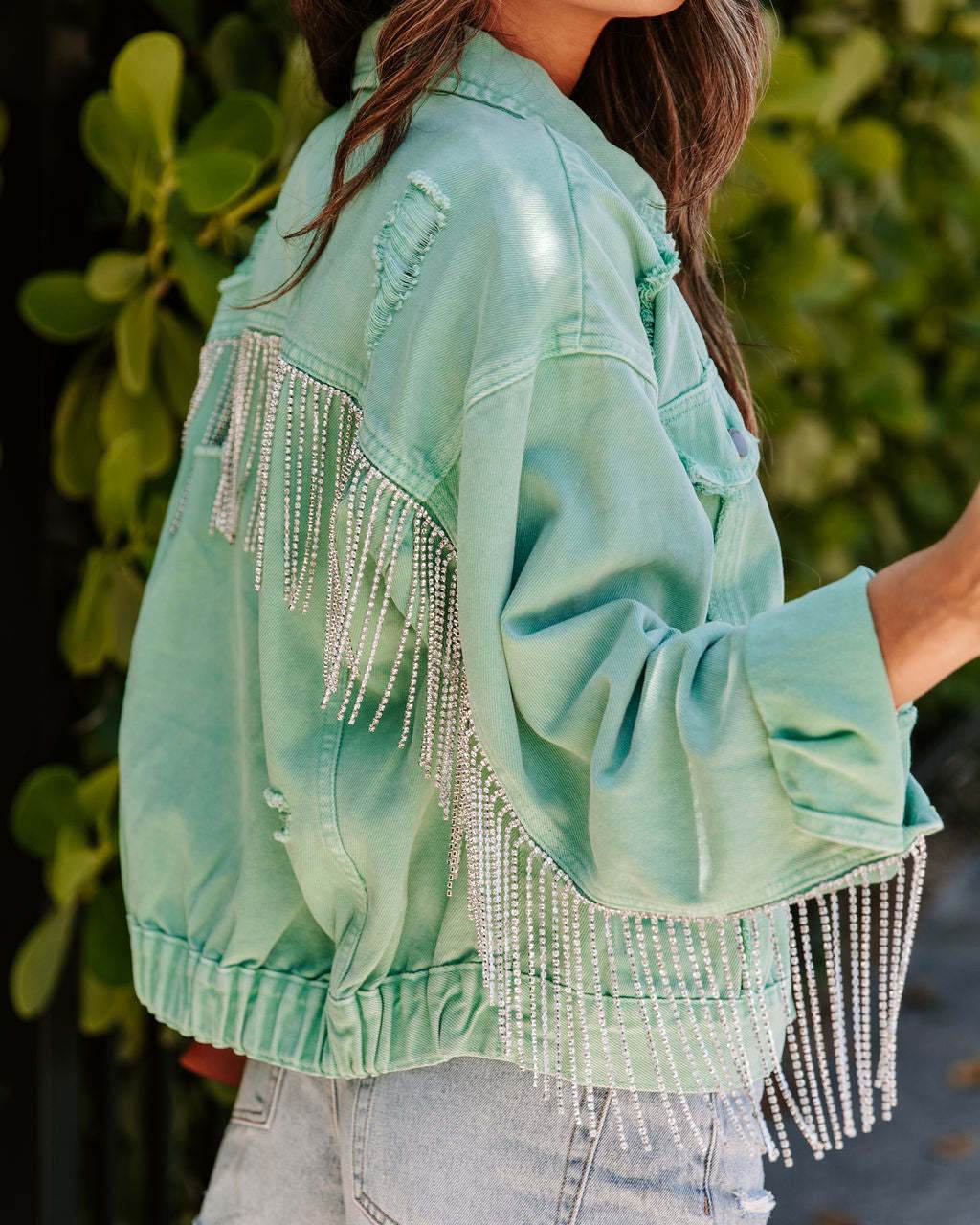 Denim Jacket Women – Light Green Cotton Long Sleeve Jacket - www.Shopthatapp.com