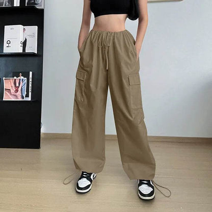Women's Wide Leg Loose Plus Size Tether Straight Baggy Cargo Pants Women - www.Shopthatapp.com