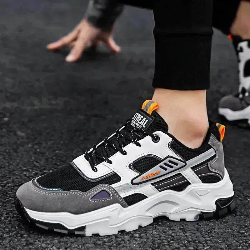 Black White Lace-up Sneakers Men Outdoor Breathable Casual Mesh Shoes Lightweight Running Sports Shoes - www.Shopthatapp.com