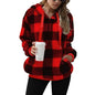 Casual Thick Fleece Plush half zip Plaid Hoodie Pullover top for women - www.Shopthatapp.com