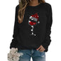 Clothing Christmas Women's Sweater Christmas Hat Red Wine Glass Graphic Print Crew Neck Long-sleeved Sweater - www.Shopthatapp.com