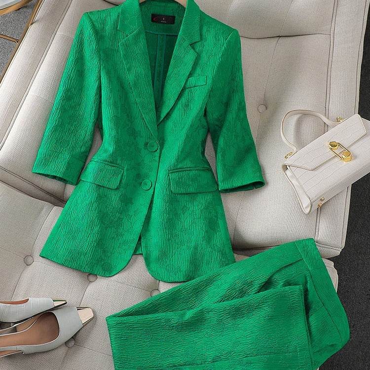 Half Sleeve Blazer And Pant Suit Ladies Women Female Jacket pant suit for women - www.Shopthatapp.com