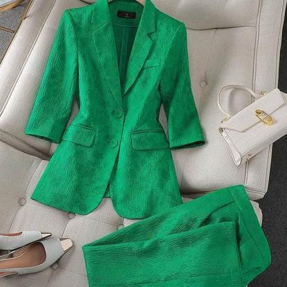Half Sleeve Blazer And Pant Suit Ladies Women Female Jacket pant suit for women - www.Shopthatapp.com
