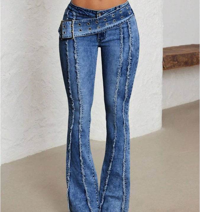 Women's Fashionable Low Waist Flared Jeans - www.Shopthatapp.com
