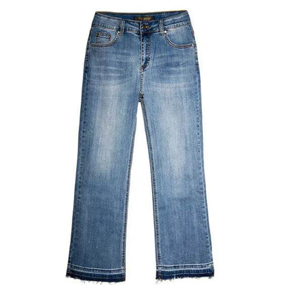 Women's Washed Elastic Loose Wide Leg Ankle-length Bootcut Jeans - www.Shopthatapp.com