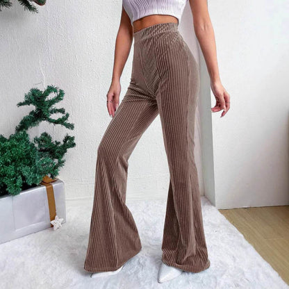 High Waist Lamp Wick Corduroy Bell-bottom Pants Wide Leg Women - www.Shopthatapp.com