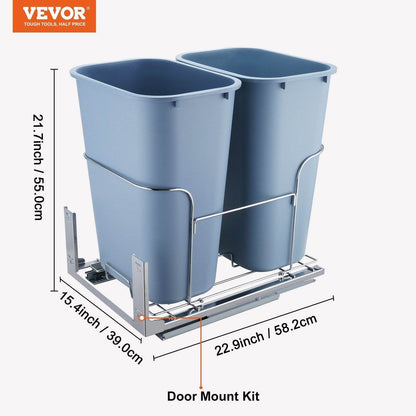 Pull-Out Trash Can, 35Lx2 Double Bins, Under Mount Kitchen Waste Container With Slide And Door Mounting Kit, 110 Lbs Load Capacity Heavy Duty Garbage Recycling Bin For Kitchen Cabinet, Sink - www.Shopthatapp.com