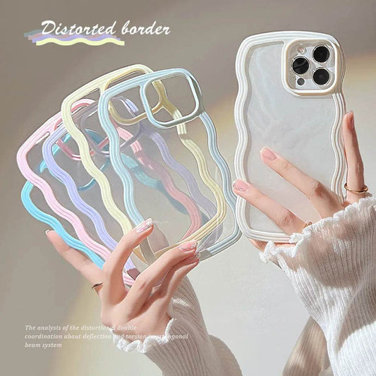 Wave Border Mobile Phone Case Solid Color Simple Candy Color - www.Shopthatapp.com