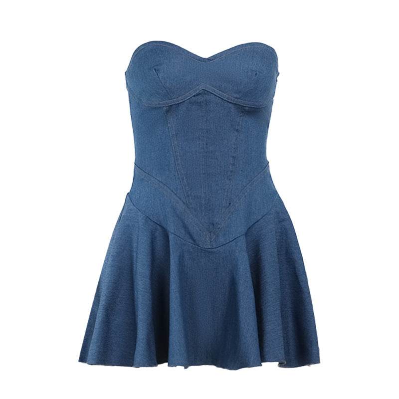 Fashion Tube Top Denim short mini Dress for Club - www.Shopthatapp.com