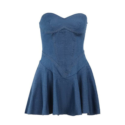 Fashion Tube Top Denim short mini Dress for Club - www.Shopthatapp.com