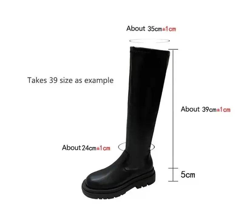 Thick Sole Knee High Boots For Women Chunky Heel Black Long Boots Leather Knight Boots Fashion Winter Shoes - www.Shopthatapp.com