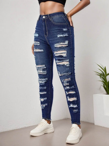 2025 Women's Ripped Tight Cropped Pants, New High Stretch Jeans, Fashionable And Versatile Street Style, Slim Fit Design, Women's Jeans And Clothing - www.Shopthatapp.com