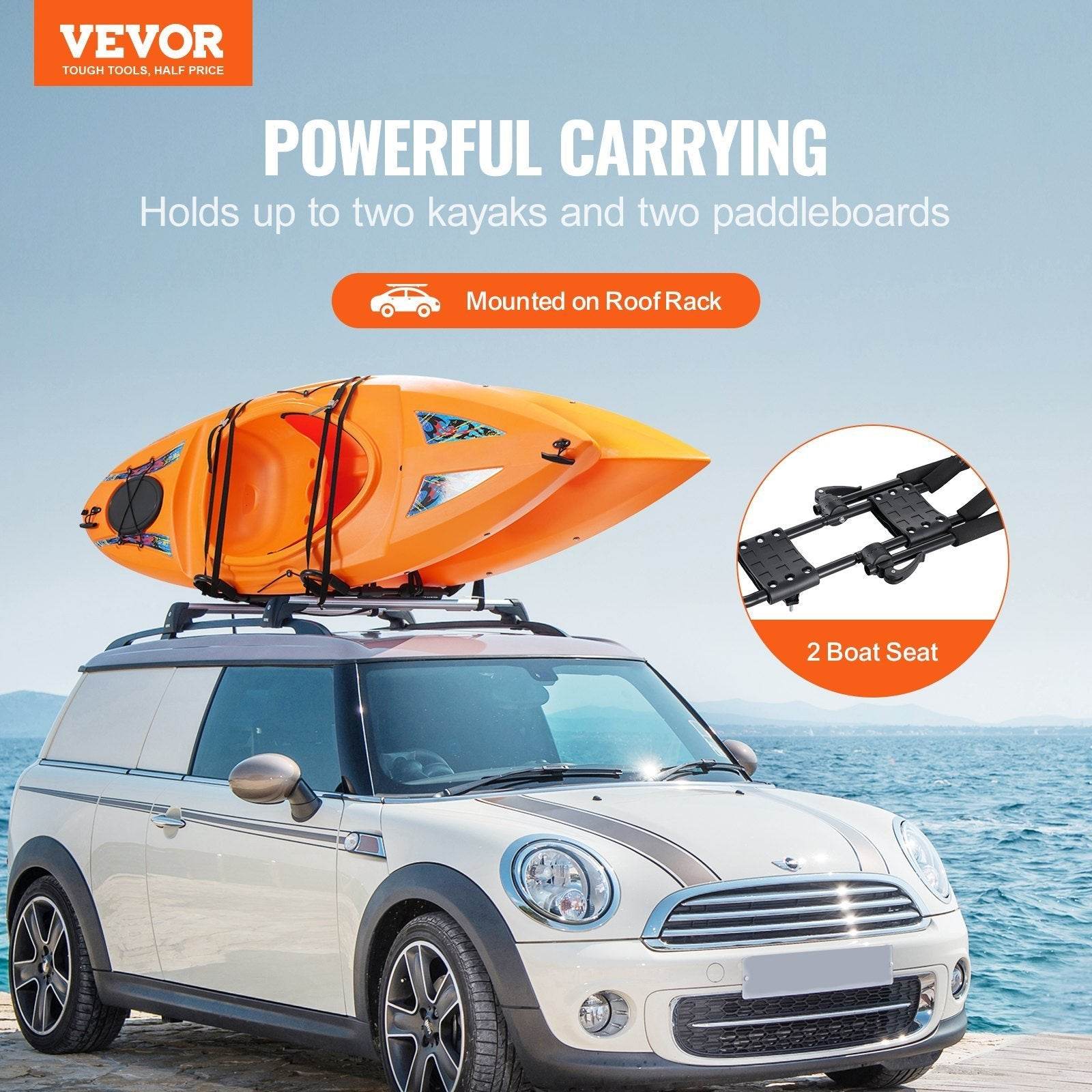 Kayak Roof Rack 1 Pair J-Bar, Soft Roof Rack, Top Mount Tie Down, Carrier For Kayak, Surf Board, Canoe, SUP, Ski Board, Mount On Car, SUV, Truck, 2 Kayaks - www.Shopthatapp.com