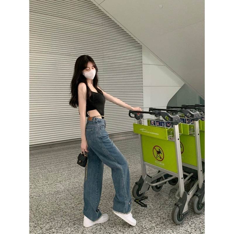 Women High waist Washed Blue Jeans Pant Wide Leg Denim Pant - www.Shopthatapp.com