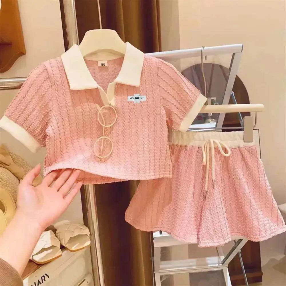 Casual Summer Girls' Suit Shorts Polo Two-piece Set - www.Shopthatapp.com