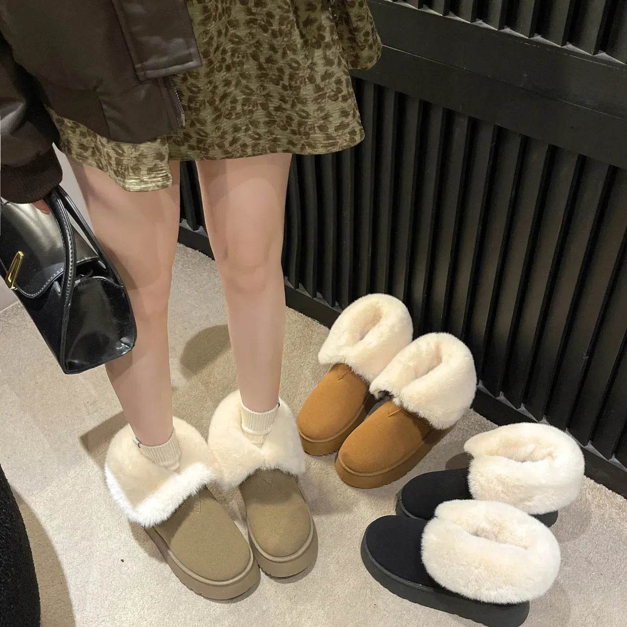 Winter Warm Snow Boots New Fashion Foldable Fleece Cotton Shoes For Women Plus Velvet And Thickened Plush Ankle Boots - www.Shopthatapp.com