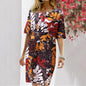 Vintage Dress Women Summer Floral Leaf Print Slit Round Neck Half Sleeve Dresses - www.Shopthatapp.com
