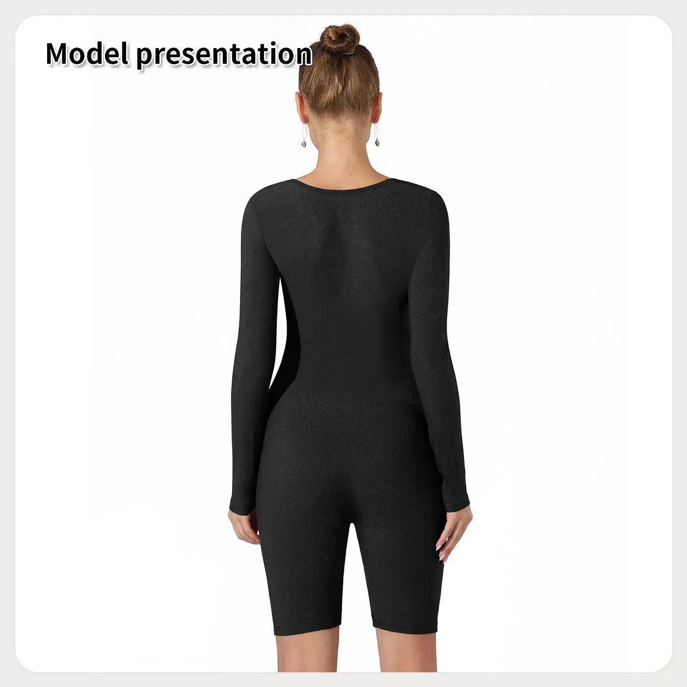 Women's Fashion Plain Long Sleeve Slim short Bodysuit Jumpsuit - www.Shopthatapp.com