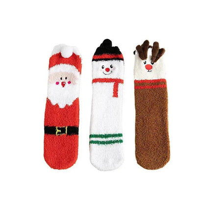 Child Christmas Socks Winter No-shedding Cute Elk Elk Santa Claus Snowman Sleeping Floor Coral Fleece Socks - www.Shopthatapp.com