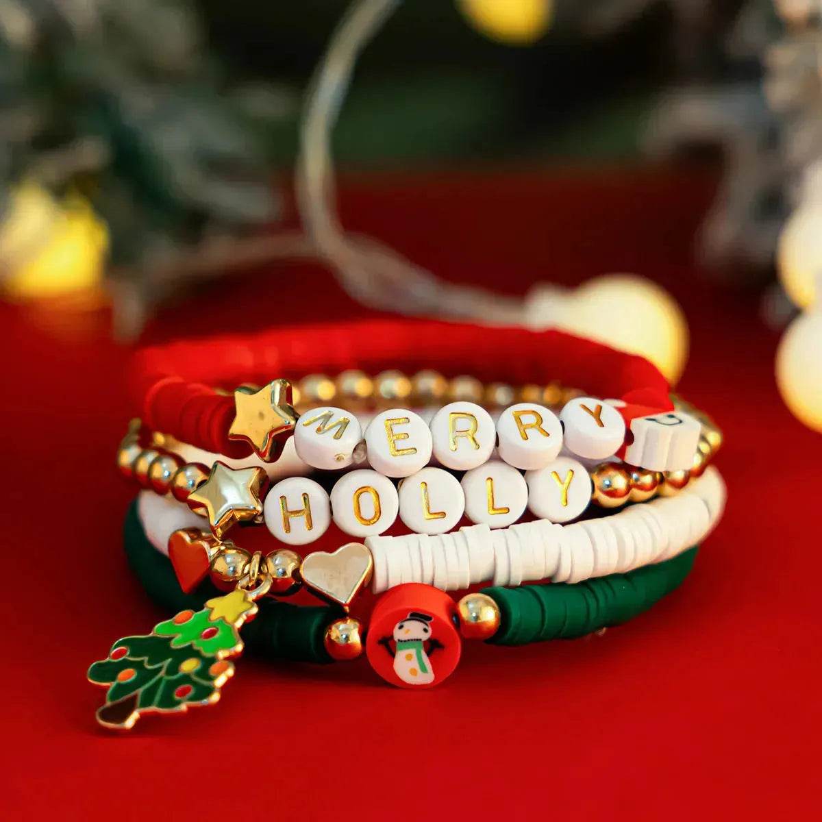 Christmas Polymer Clay Color Bracelet set  Xmas gift idea - www.Shopthatapp.com