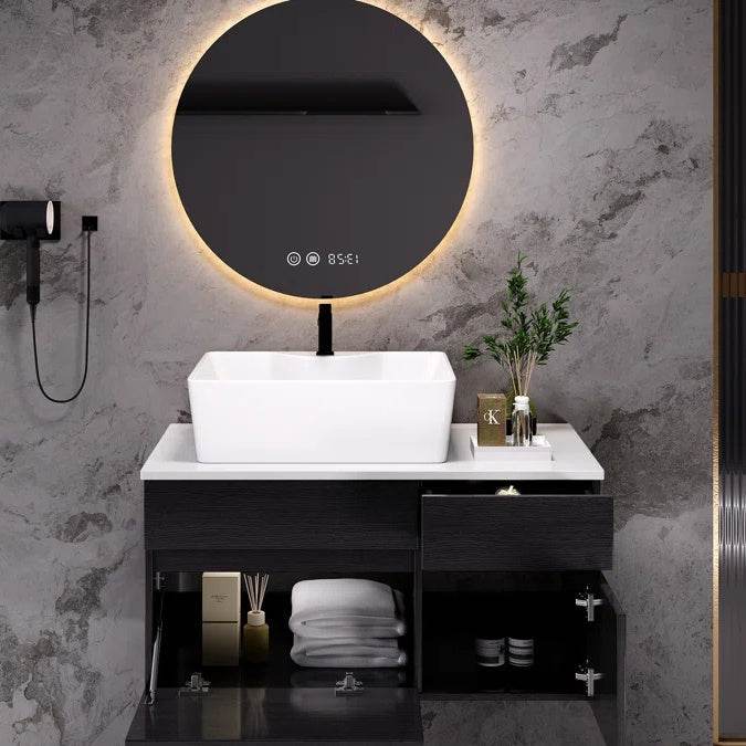 31.5 Inches Wall Mounted Single Bathroom Vanity With Engineered Stone Top - www.Shopthatapp.com