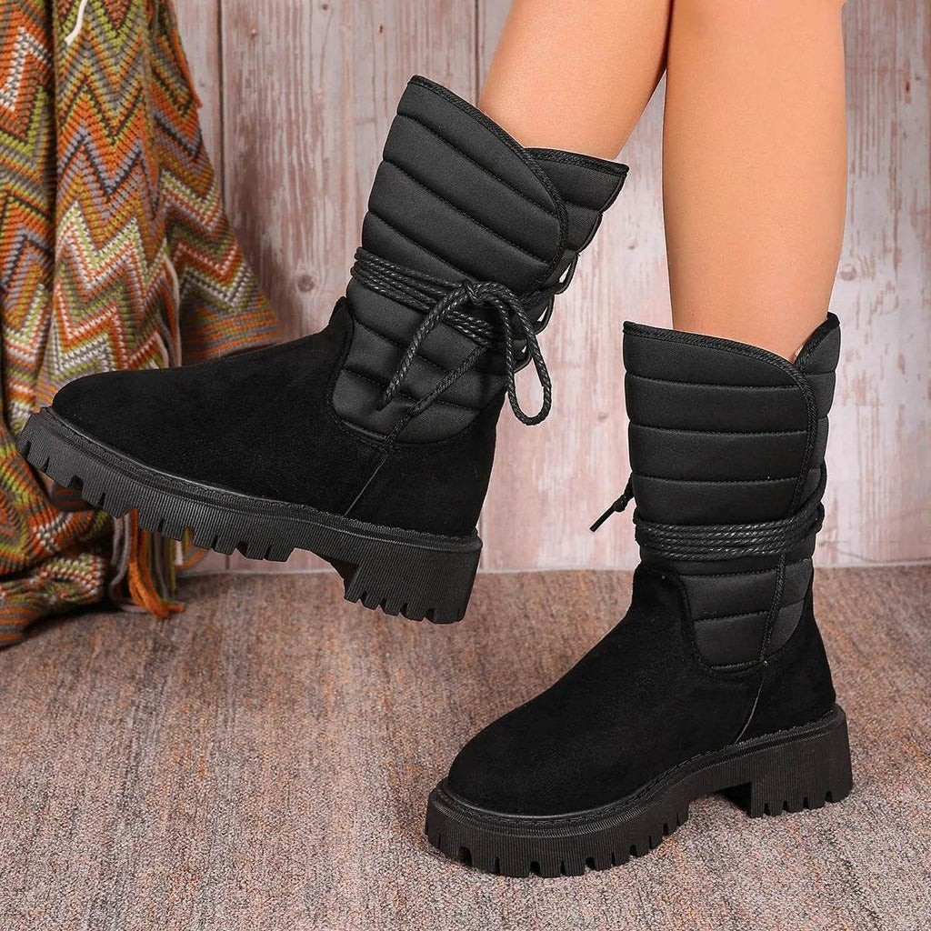 Fashion Mid-calf Snow Boots With Lace-up Design Winter Warm Thickened Low-heeled Boot Women's Casual Shoes Outdoor - www.Shopthatapp.com