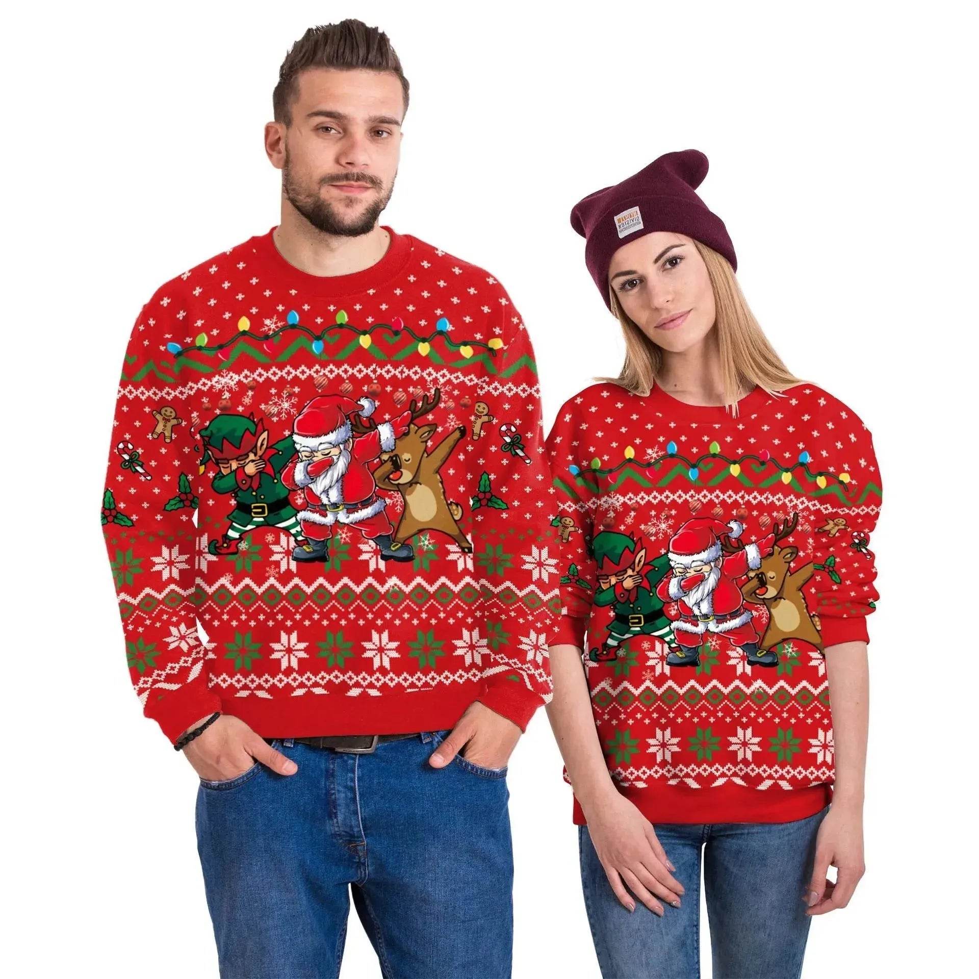 Men And Women Digital Printing Christmas Round Neck Sweater Tops - www.Shopthatapp.com