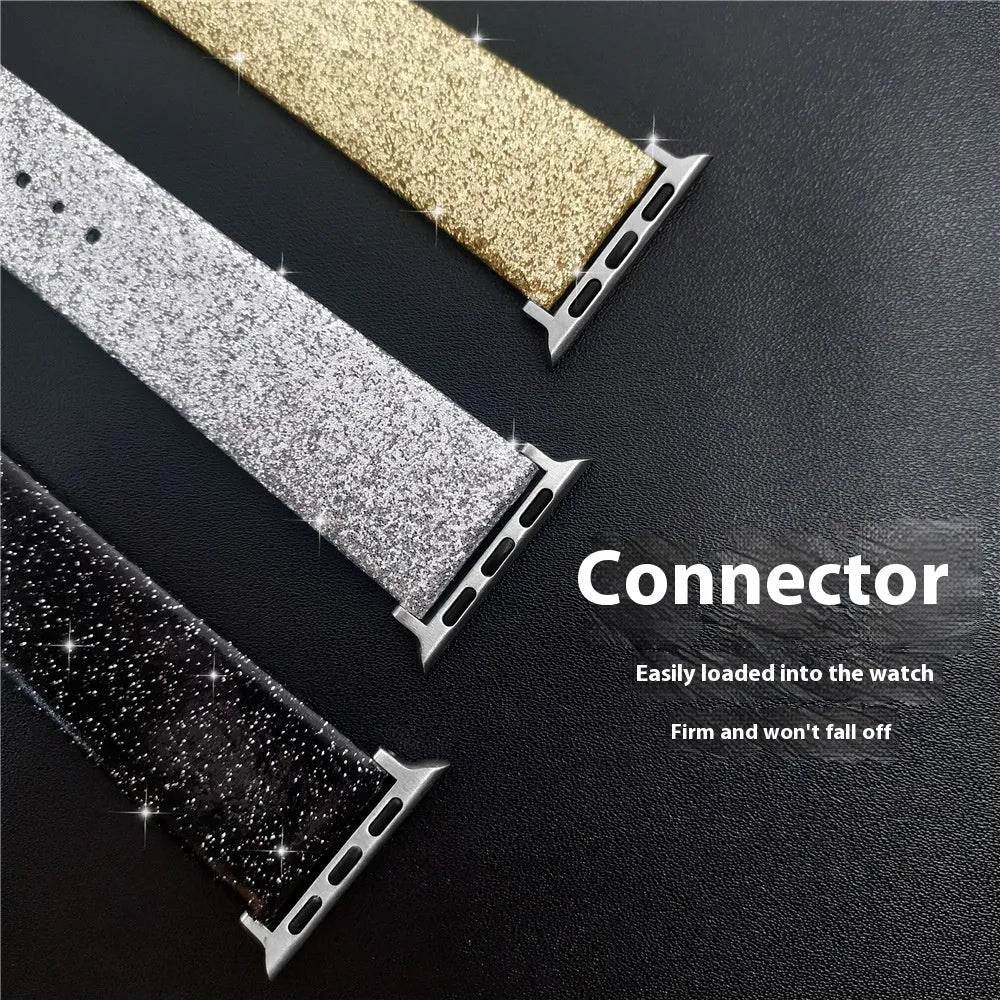 Leather Single Ring Glitter Buckle Couple Watch Strap Suitable for Apple Watch - www.Shopthatapp.com