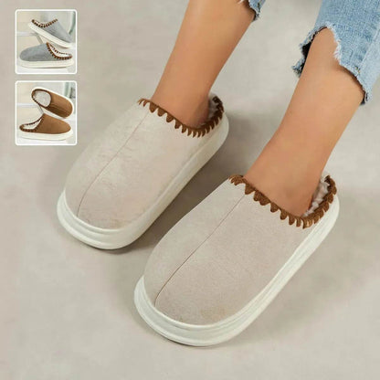 Winter Fashion Cotton Slippers With Sewing-side Design Indoor Non-slip Bedroom Floor Plush Slipper House Shoes Women Couple - www.Shopthatapp.com