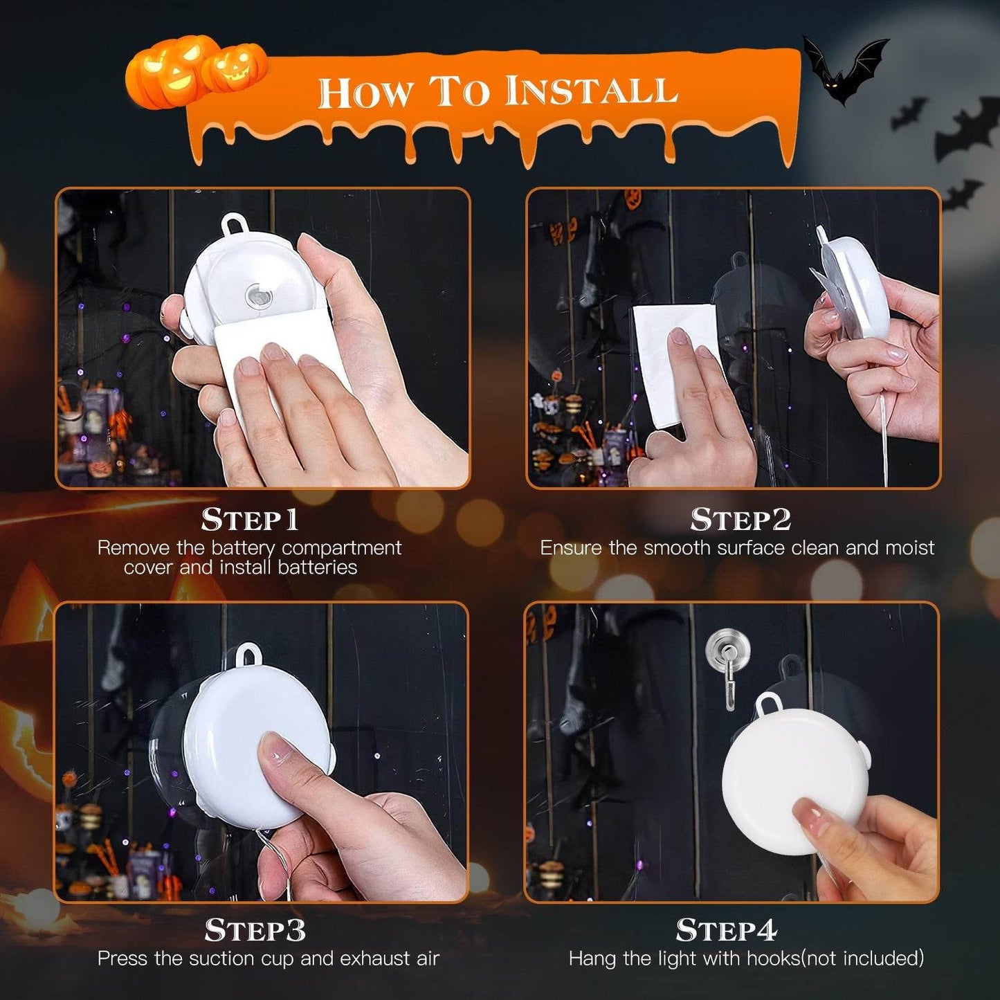 Set Of 3 Pack Halloween Window Light Spider Witch Hat Pumpkin With Orange Light Hanging Halloween Decoration Light With Suction Cup Hanging Holes - www.Shopthatapp.com