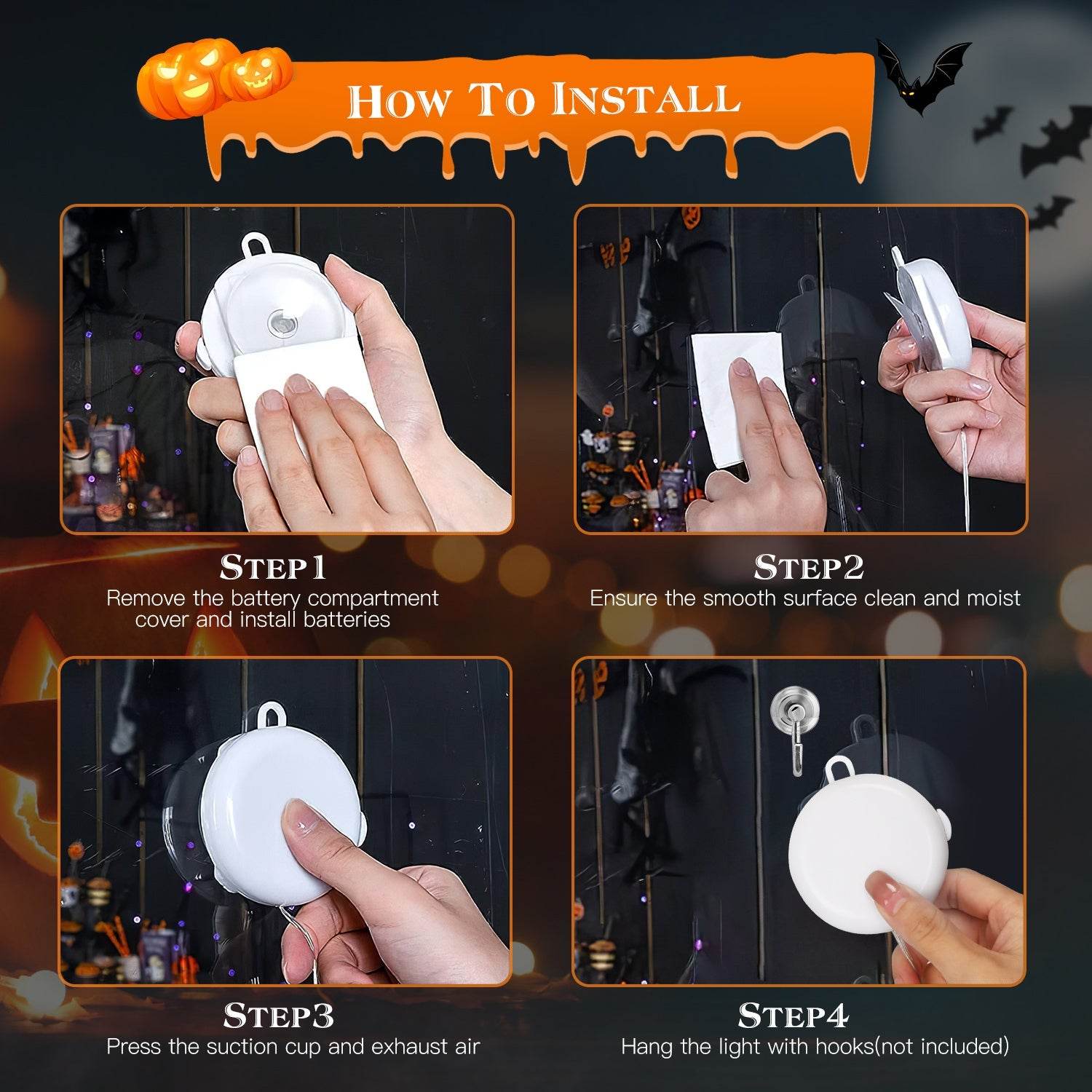 Set Of 3 Pack Halloween Window Light Spider Witch Hat Pumpkin With Orange Light Hanging Halloween Decoration Light With Suction Cup Hanging Holes - www.Shopthatapp.com