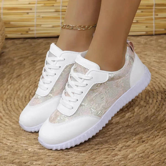 Versatile Lace-up Flat Shoes Casual Lightweight Thick-soled Running Sports Shoes Low-top Breathable Sneakers For Women - www.Shopthatapp.com