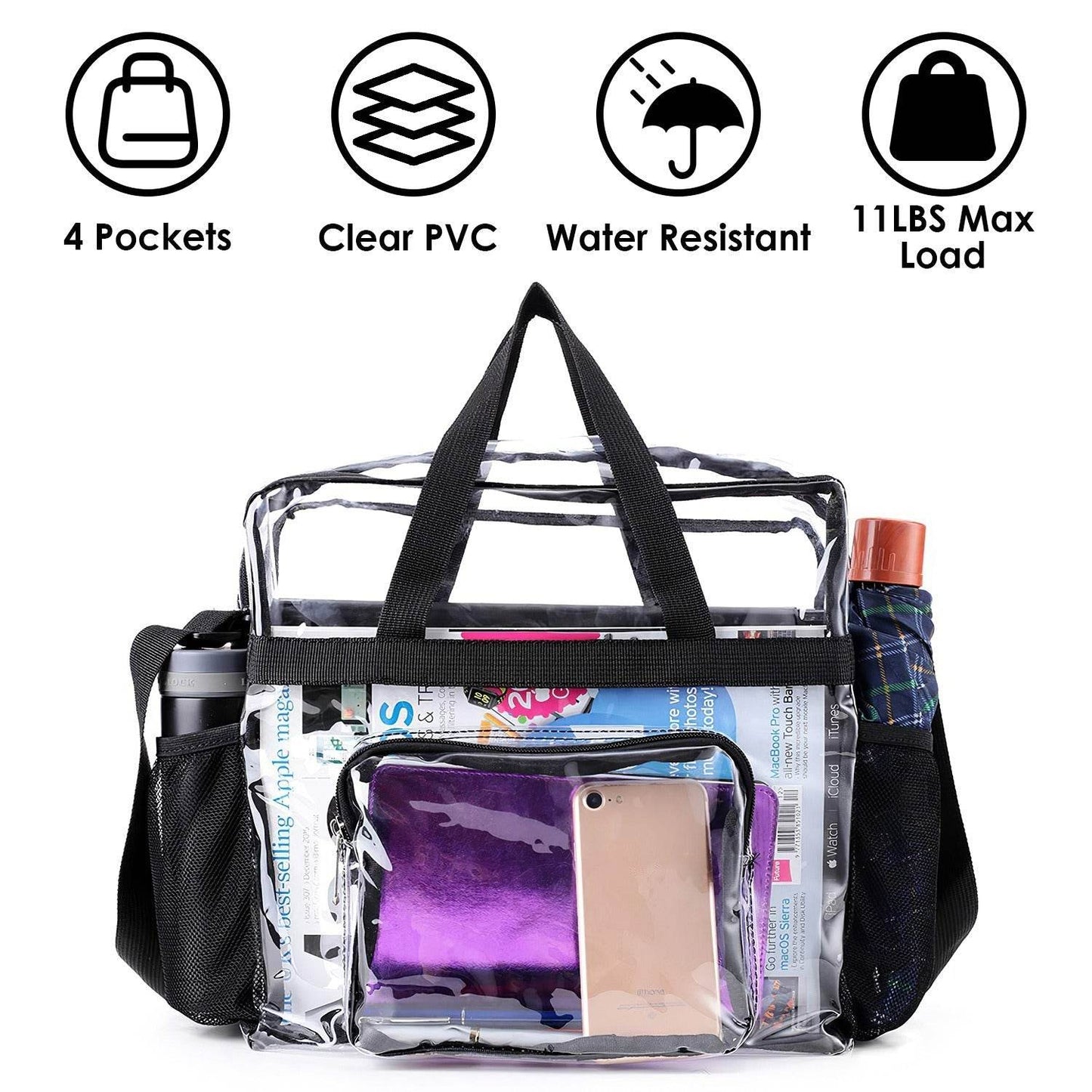 Clear PVC Transparent See through Shoulder Bag Waterproof Picnic Beach Bag - www.Shopthatapp.com