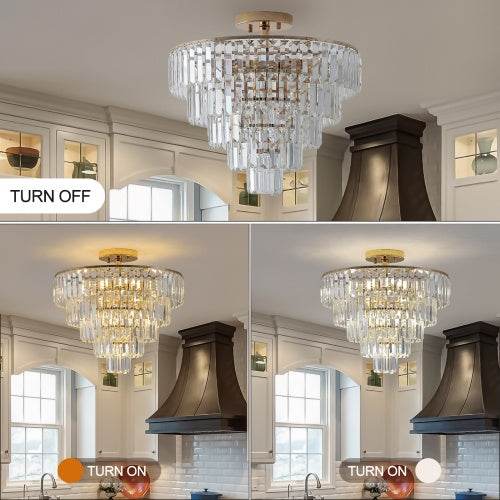 Golden Crystal Chandelier, 5-layer Round Semi-recessed Chandelier Lamp, Large Modern Luxury Chandelier, Suitable For Living Room, Dining Room, Bedroom, Corridor - www.Shopthatapp.com