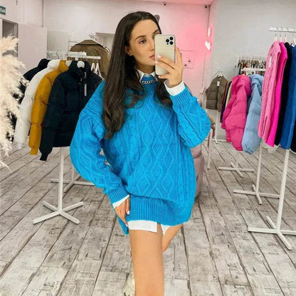 Casual Oversize Hip pop style Round neck Knitted Twist Sweater dress - www.Shopthatapp.com