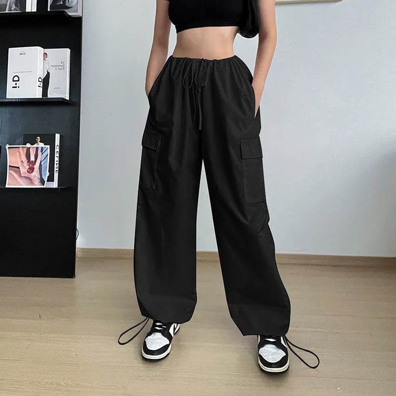 Women's Wide Leg Loose Plus Size Tether Straight Baggy Cargo Pants Women - www.Shopthatapp.com