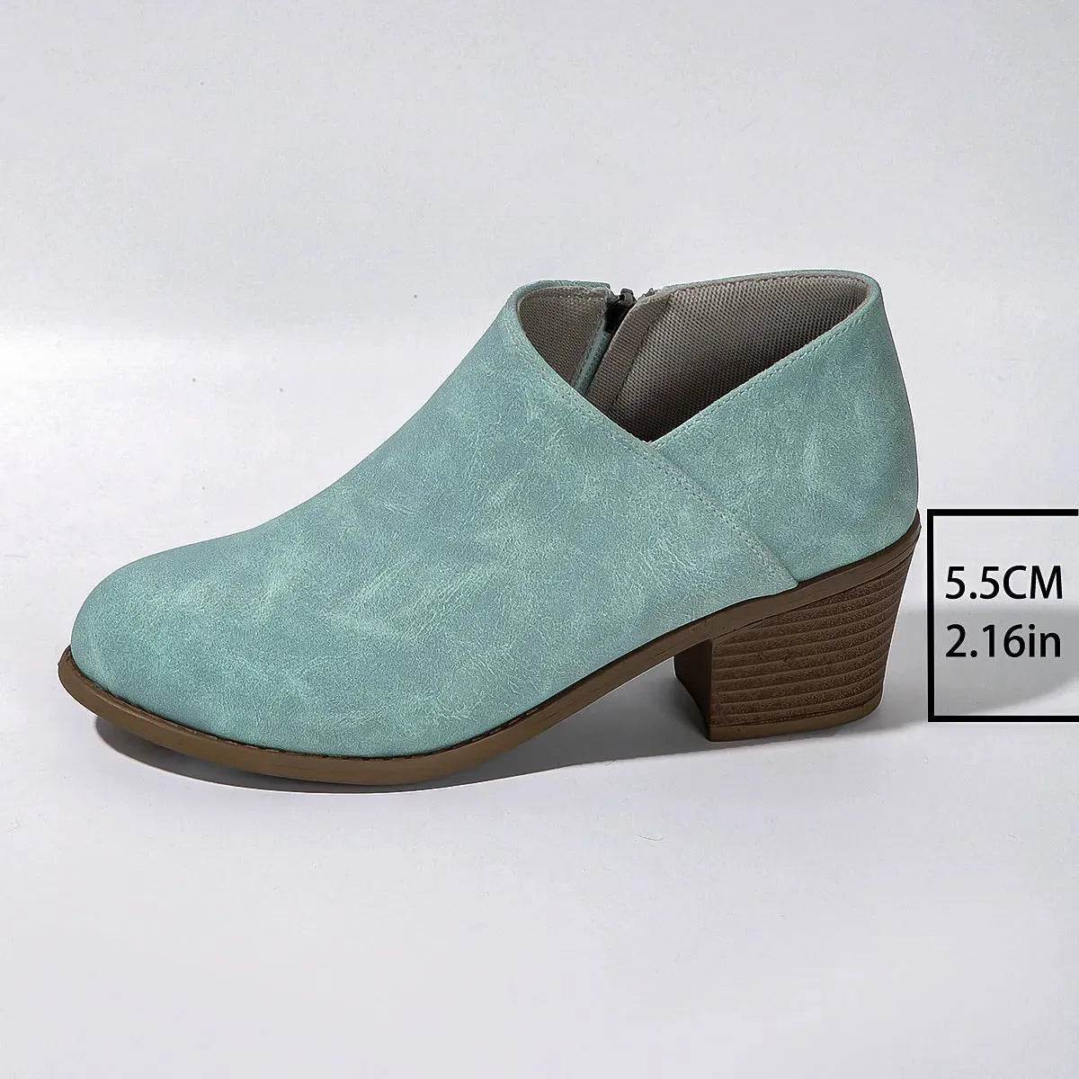 Chunky Heel Round Toe Ankle Boots With Side Zipper Design Fashion Fall Winter Short Boots For Women Shoes - www.Shopthatapp.com
