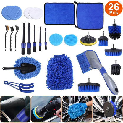 26Pcs Car Detailing Brush Kit Exterior Interior Car Cleaning Set Drill Brush Set Car Buffing Sponge Pads Kit For Cleaning Automobile Interior Exterior Wheels Dashboard - www.Shopthatapp.com