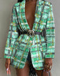 Fashion Printed Shawl Collar Single-breasted Belt Vintage Blazer Women - www.Shopthatapp.com