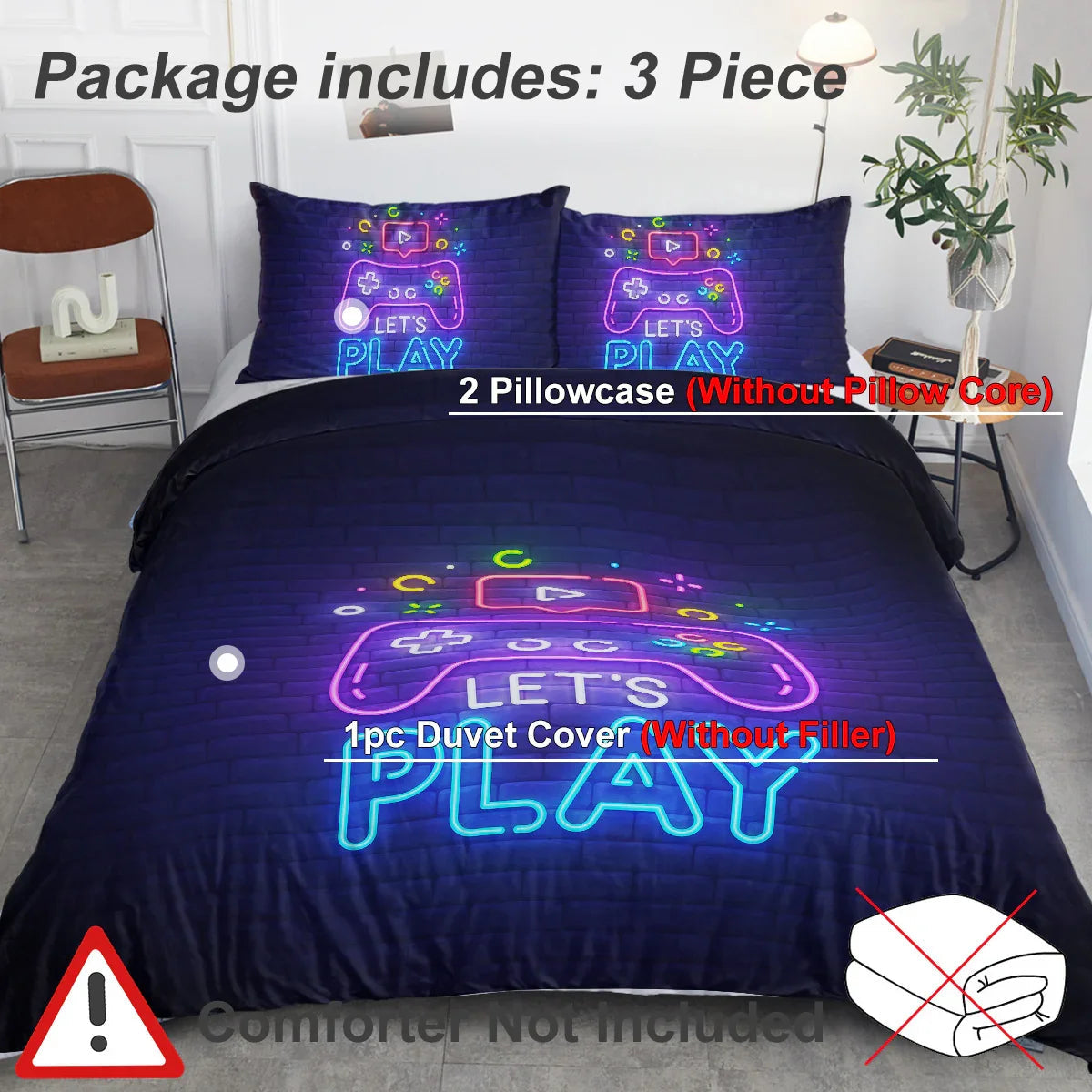 Gaming Duvet Cover Set Twin Full Queen King Size Video Game Controller Bedding Set, Boys Video Games Comforter Cover With 2 Pillow Shams, Bed Set For Boys Girls Bedroom Decor - www.Shopthatapp.com