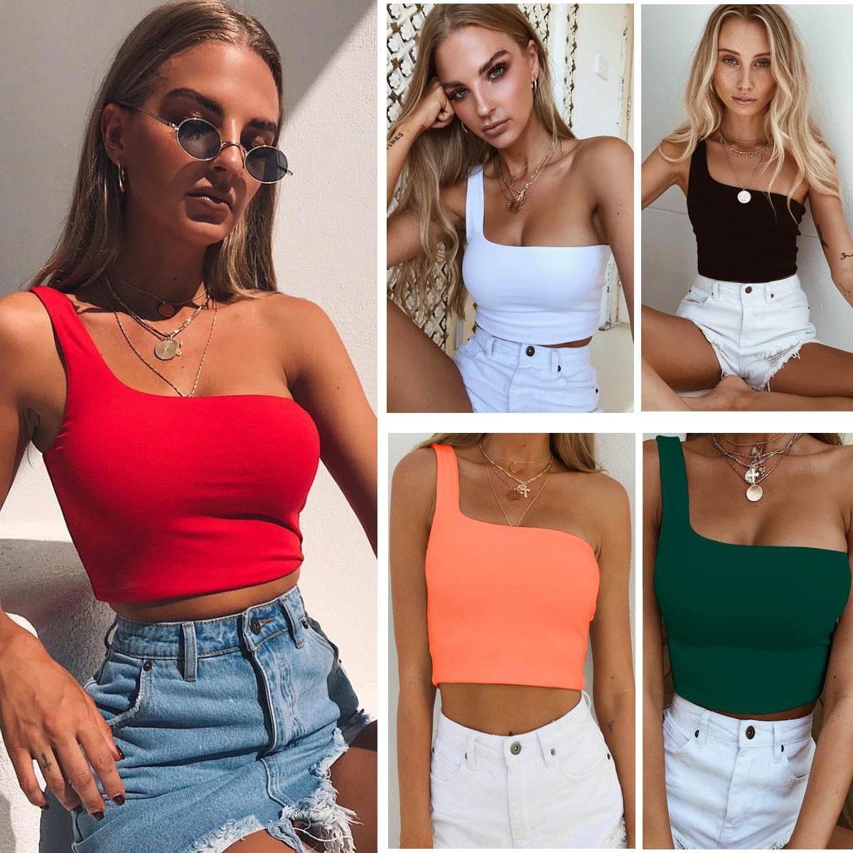 Casual Summer tops One shoulder crop tank top ladies - www.Shopthatapp.com