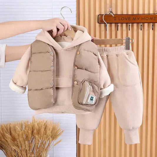 Boys' Suit Autumn Fashionable Fleece-lined Three-piece Set Baby Winter Fashionable Clothing - www.Shopthatapp.com