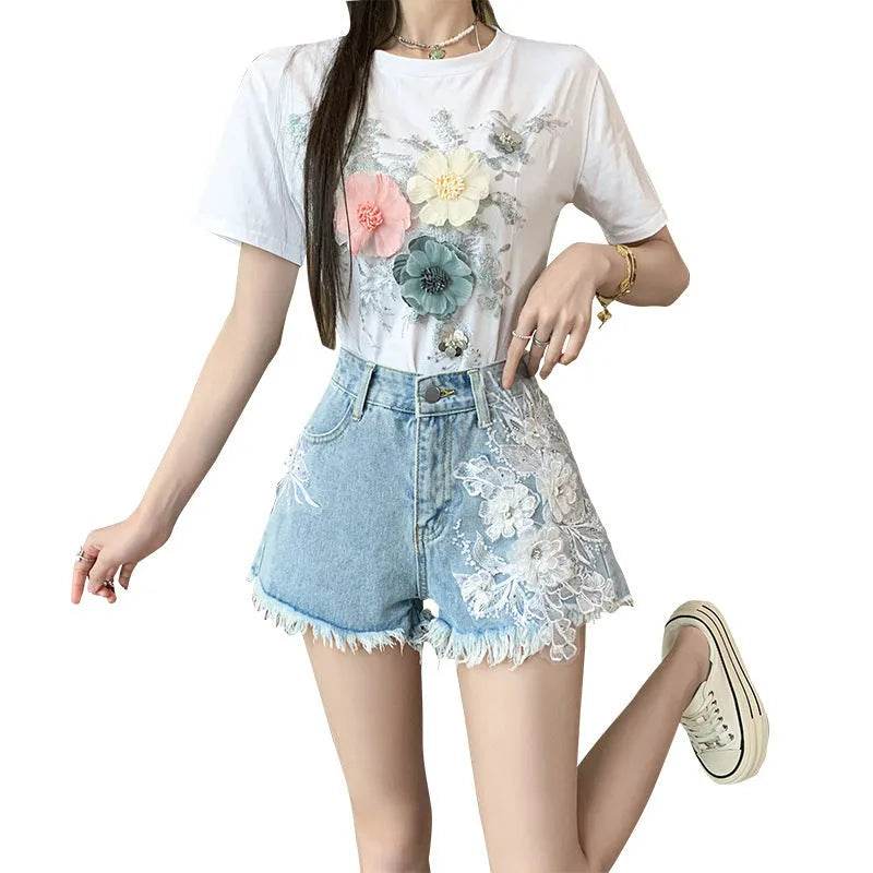 Exquisite Embroidered Flowers Denim Shorts For Women - www.Shopthatapp.com