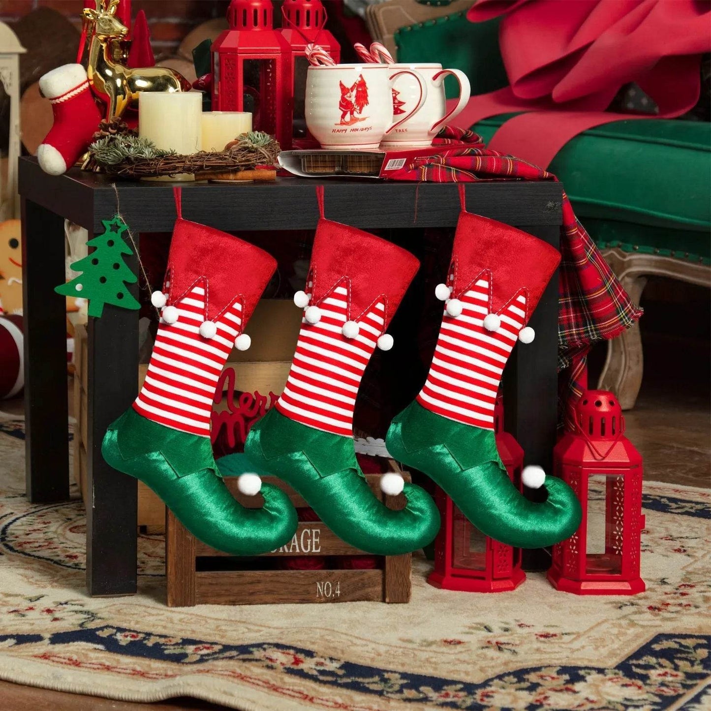 Christmas Decorations Elf Christmas Stockings Gift Bag - www.Shopthatapp.com