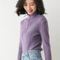 Women Autumn Winter Slim Fit High neck Half zip Knitted sweater Top - www.Shopthatapp.com