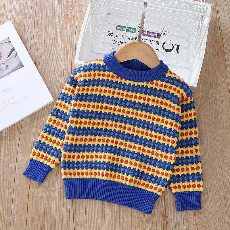 Children Rainbow Stripes Baby Round Neck Pullover Sweater Kids - www.Shopthatapp.com