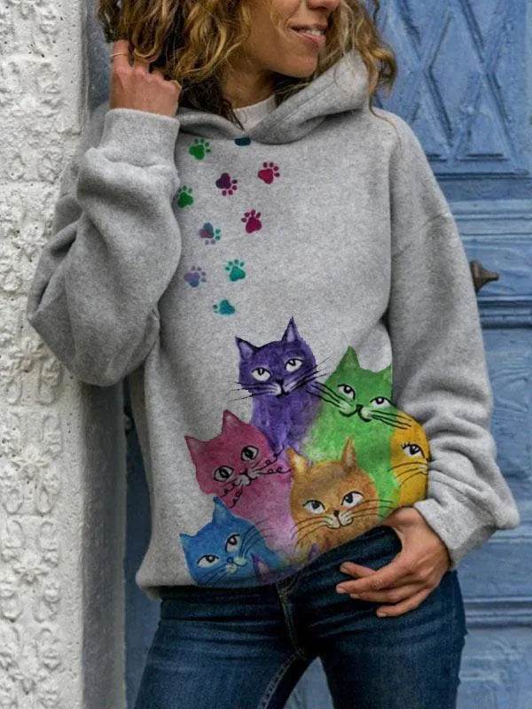 Hooded Long Sleeve Digital Printing Loose Casual Sweater For Women - www.Shopthatapp.com